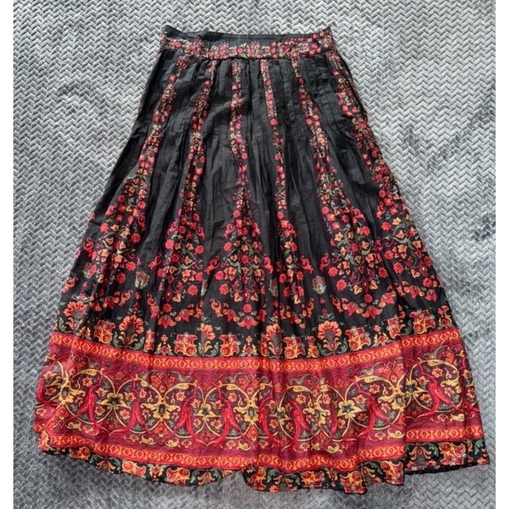 Sundance Women's Skirt Black Red Floral Block Print Pleated Midi Boho Size M - Picture 2 of 8